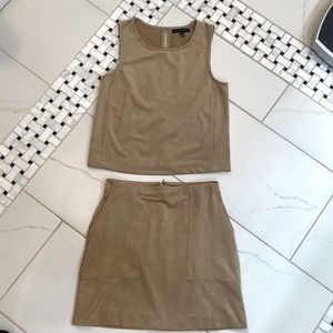 Banana Republic tan vegan suede mini skirt size 0 with vegan suede top size XS.